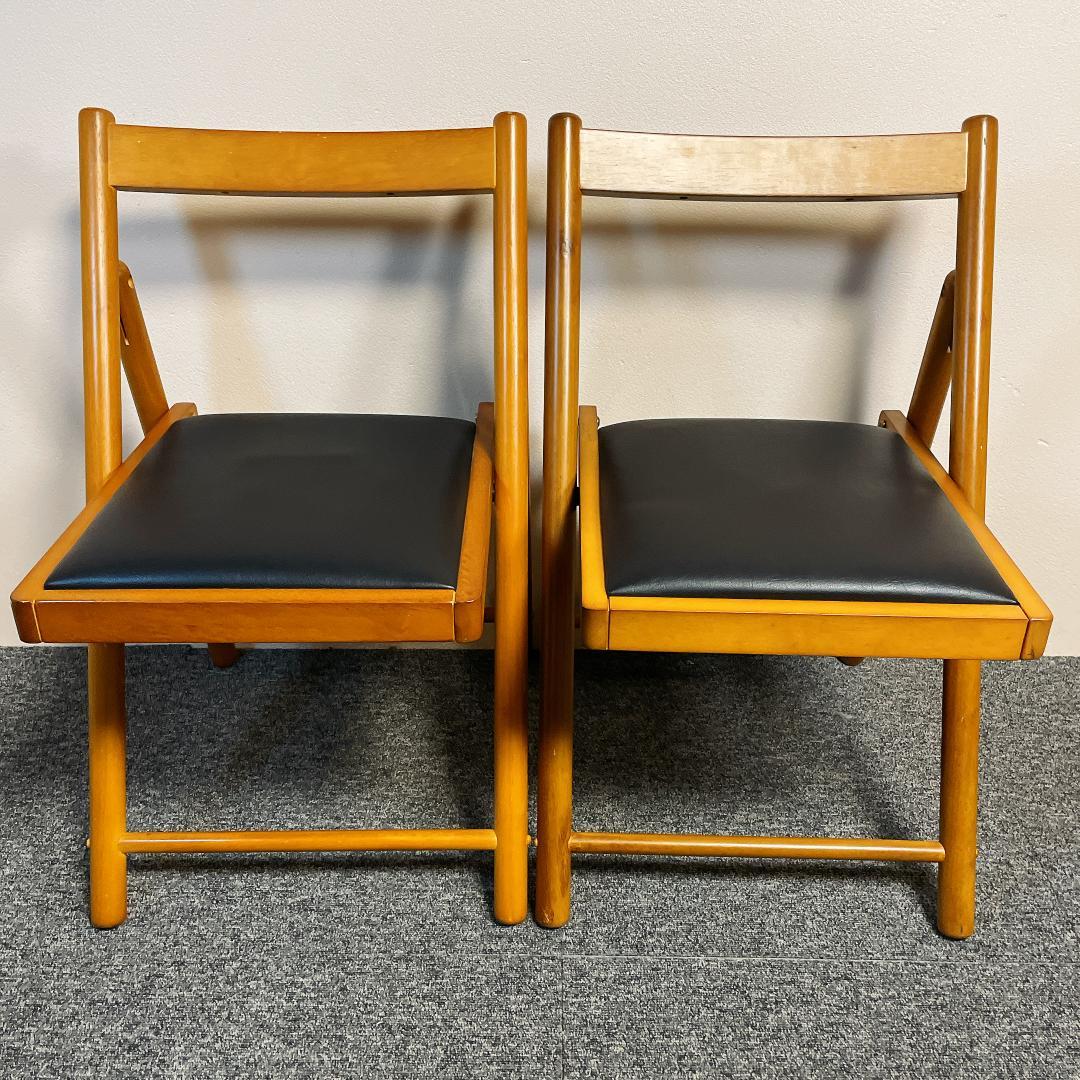 美品　２脚セット　不二貿易　折りたたみ椅子 合成皮革　フォールディングチェアー