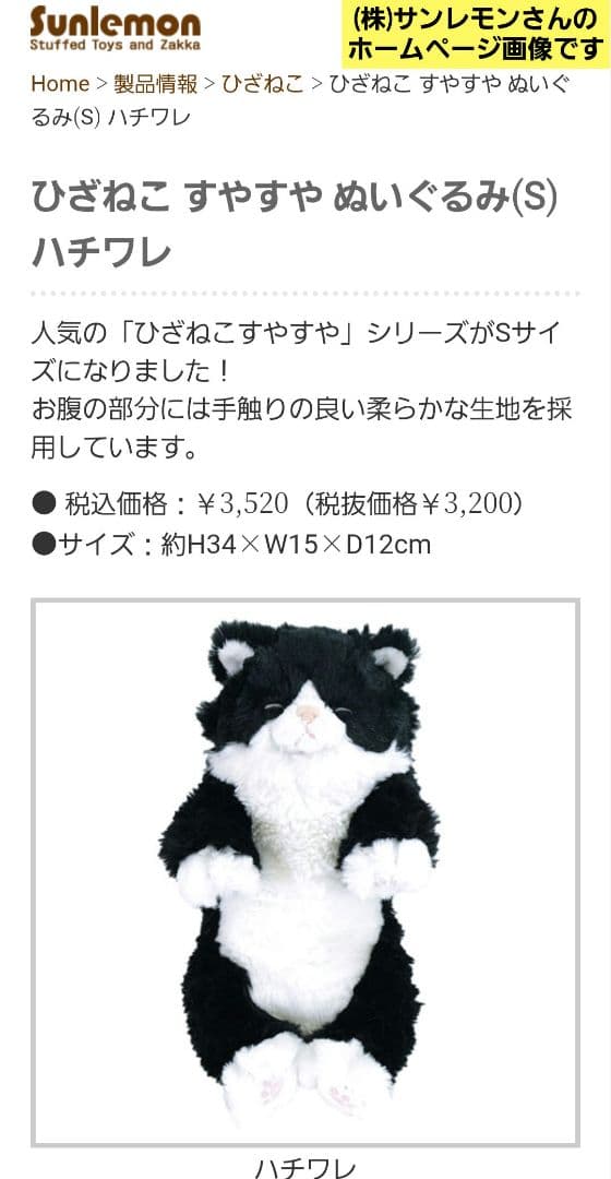 サンレモン ひざねこ すやすや L サイズ 4色
