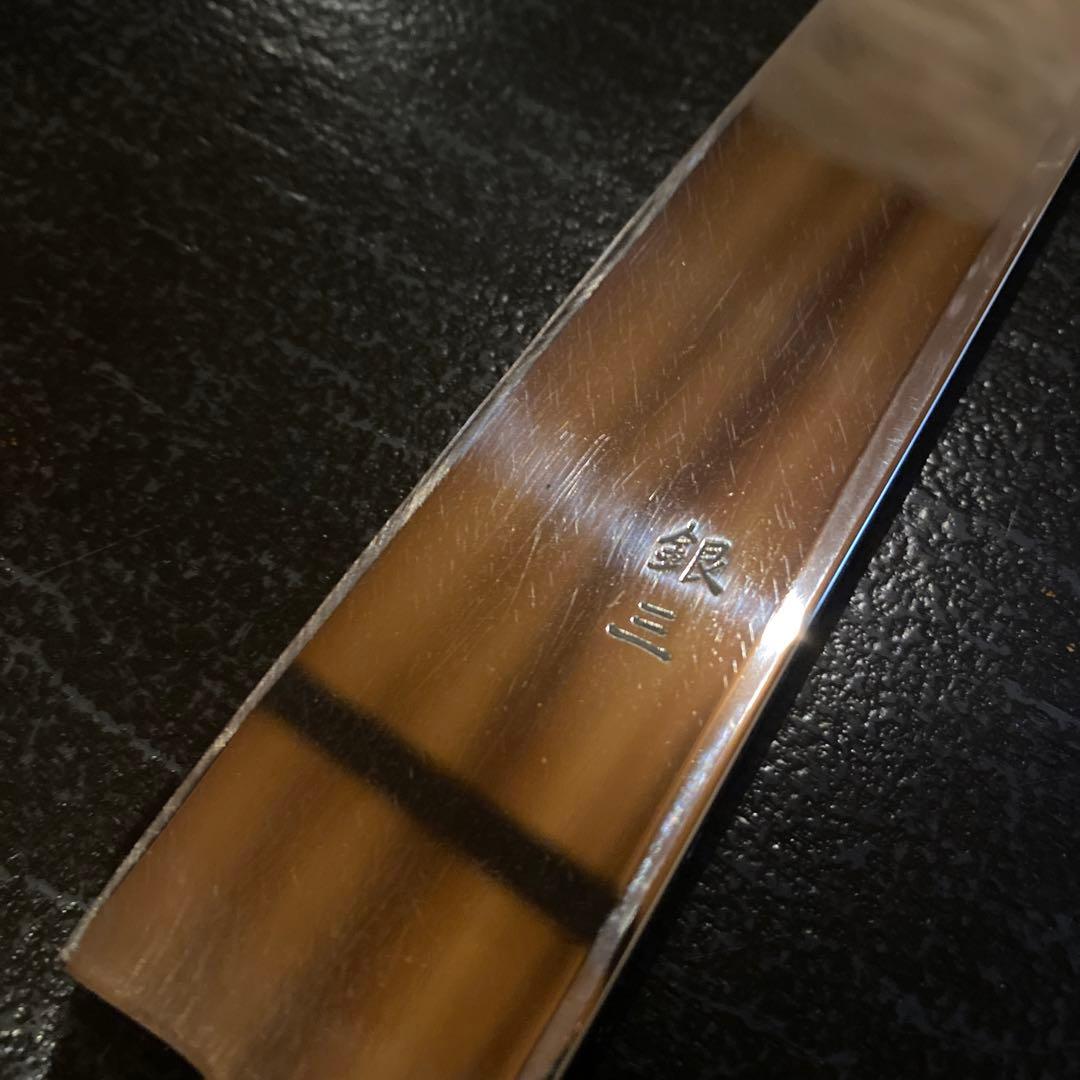 柳刃包丁(切り付け型) 鏡面 銀三 ダマスカス 9寸 値下げ可能