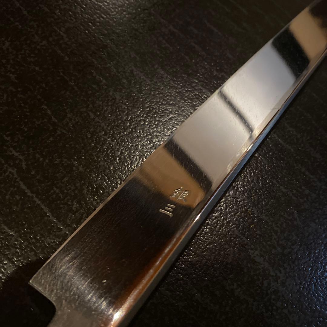 柳刃包丁(切り付け型) 鏡面 銀三 ダマスカス 9寸 値下げ可能