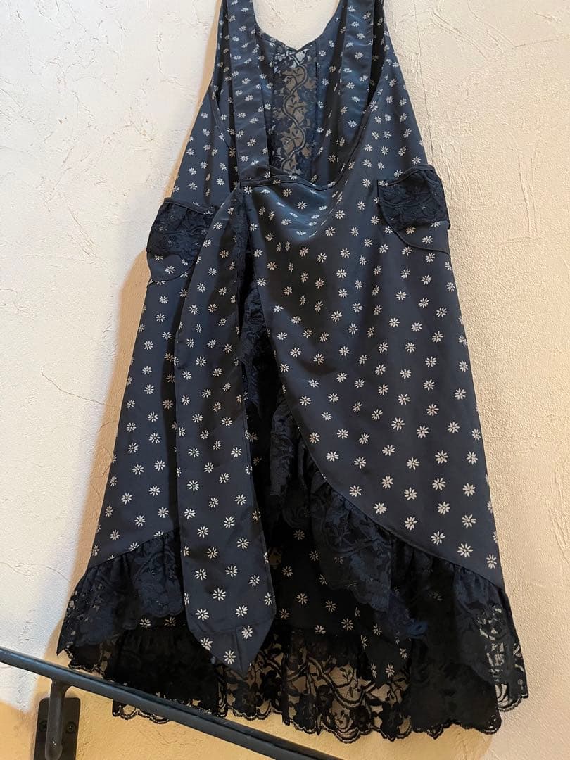 ヴィンテージ　Doll Houseドールハウス　エプロン　花柄　小花柄　ブラック