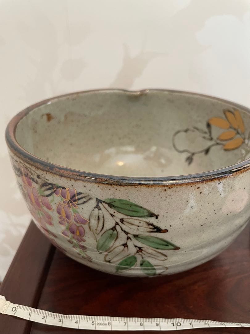 未使用　有田焼　茂山窯　藤の花模様 陶器ボウル　花器　陶器製中サイズ　御菓子鉢