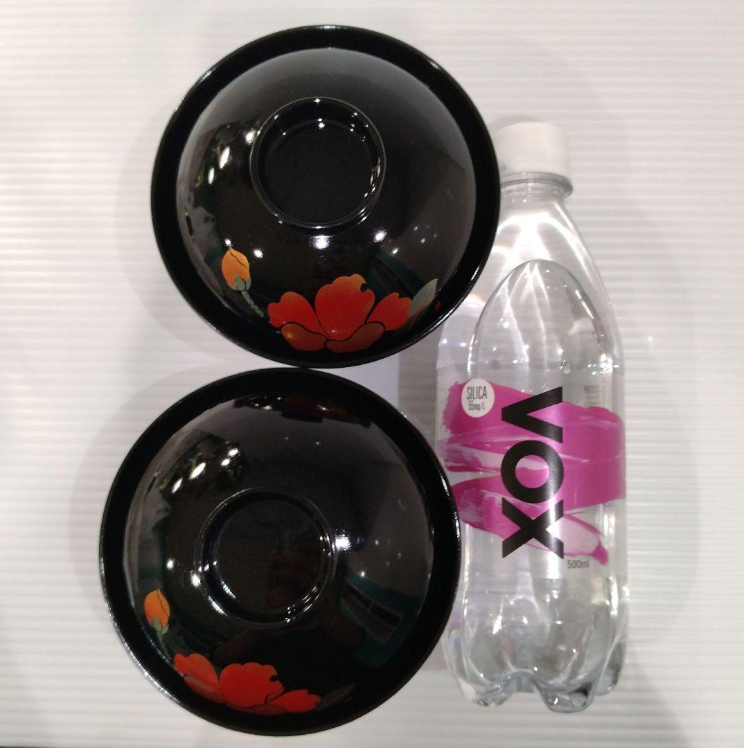 会津塗 漆器 金彩 吸物碗 蓋付き 黒塗 蒔絵 汁椀 お正月 椿 5客揃