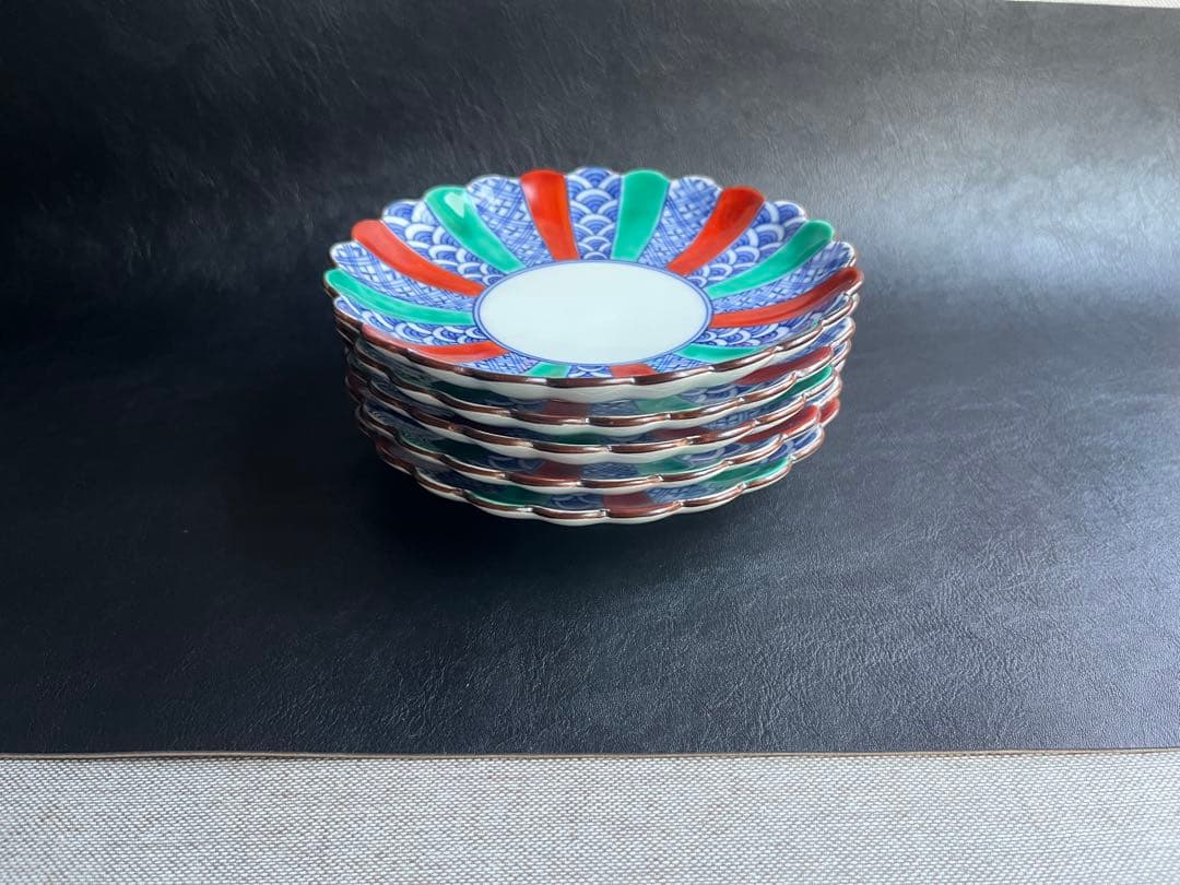 観山窯　銘々皿　菊割皿　５寸皿　５枚