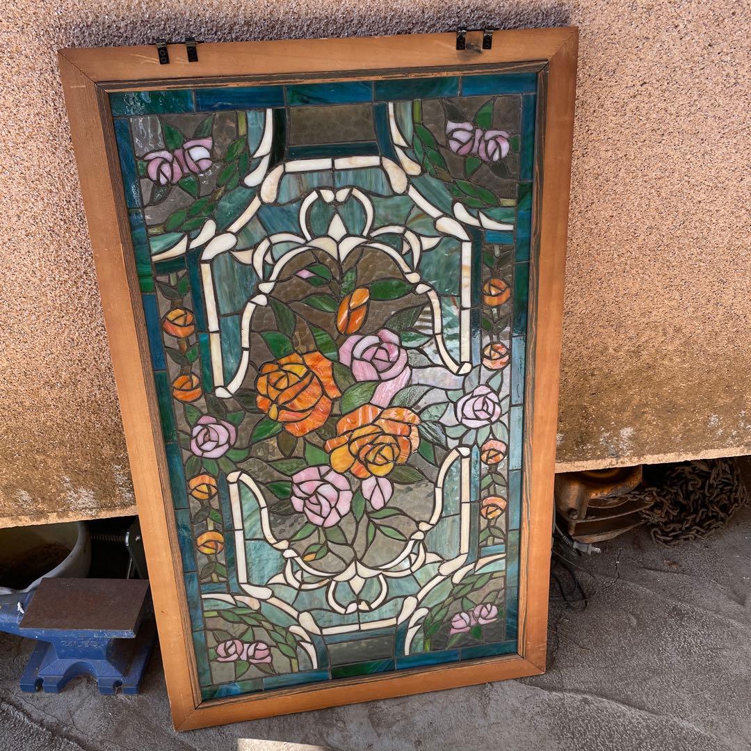 の*吉様 ステンドグラス パネル 薔薇 約94×58cm 壁掛け オブジェ