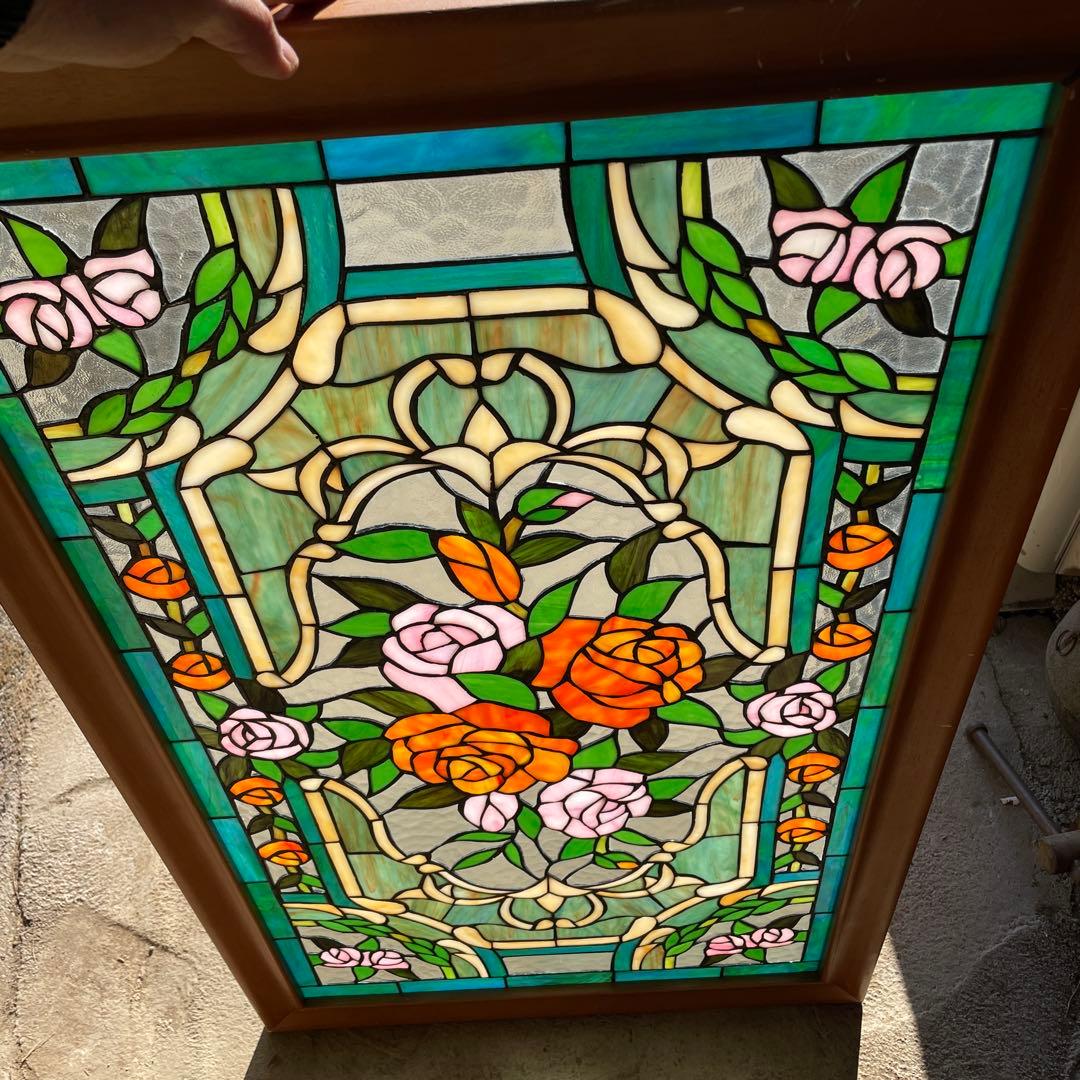 の*吉様 ステンドグラス パネル 薔薇 約94×58cm 壁掛け オブジェ