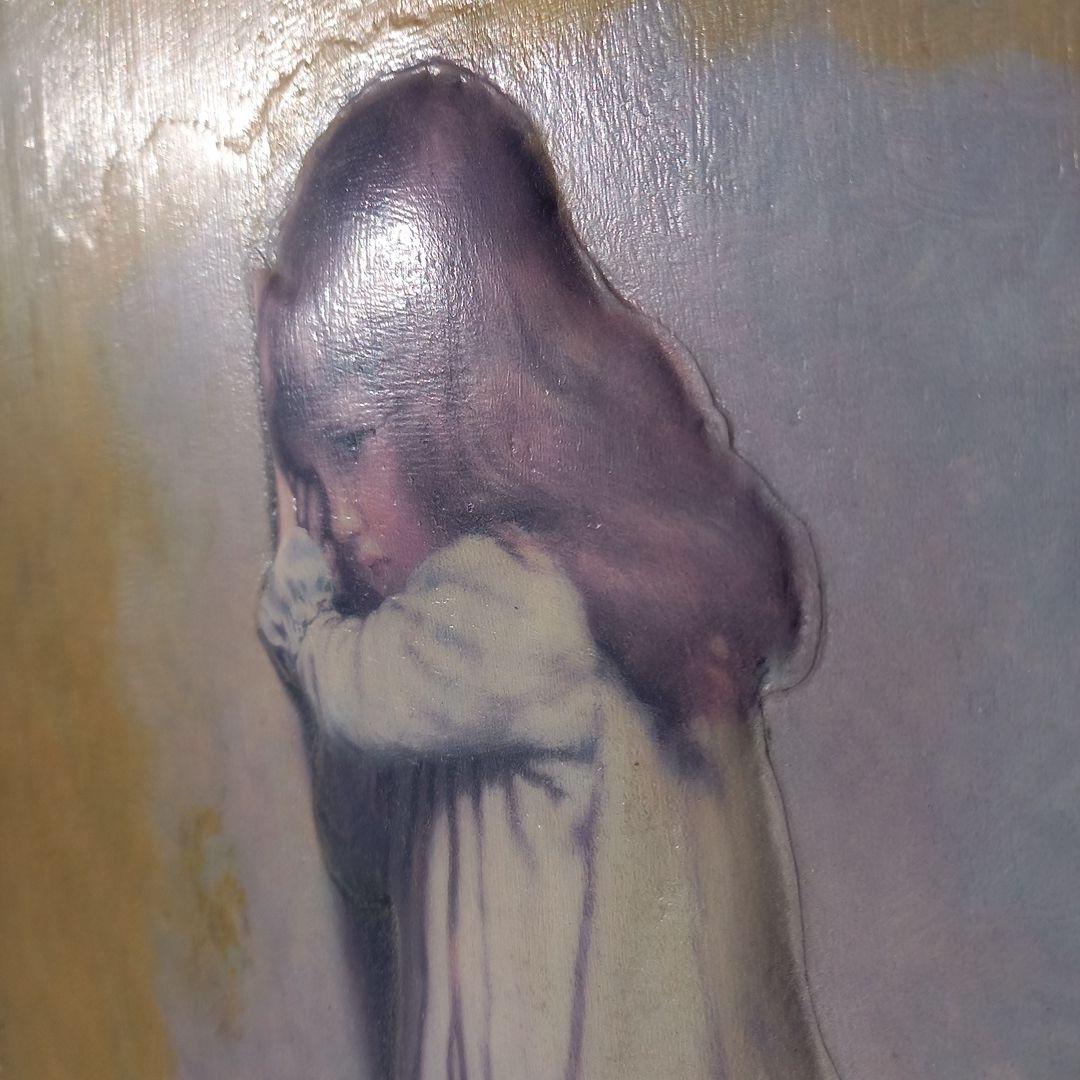 エンボス技法　少女と犬のアート作品　70×51