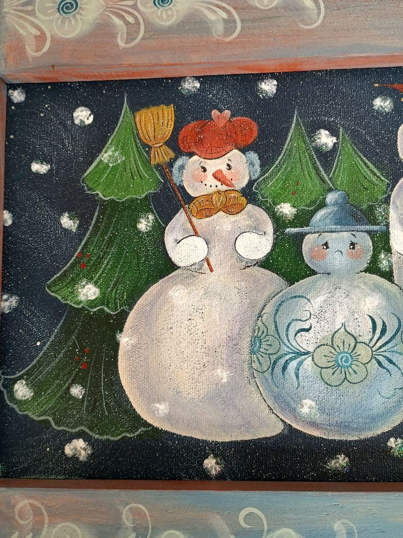 トールペイント作品　壁掛け　雪だるまたち