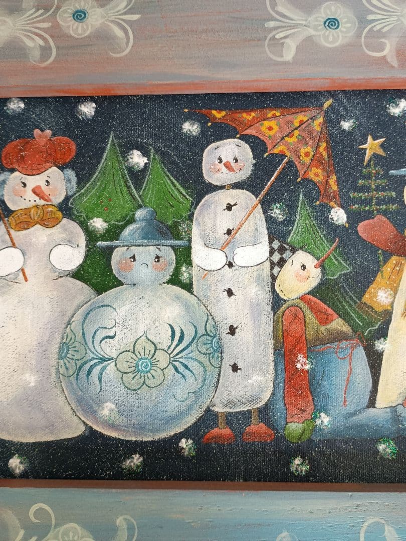 トールペイント作品　壁掛け　雪だるまたち