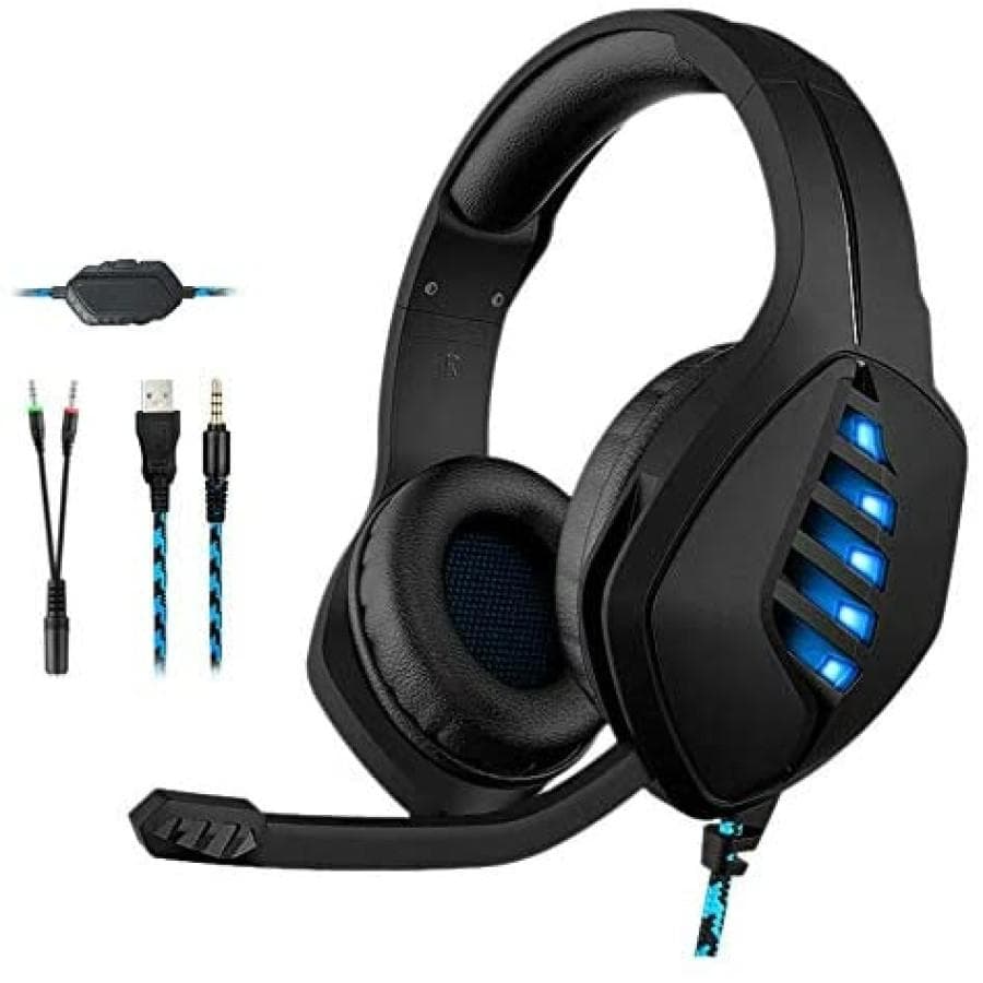 ゲーミングヘッドセット、PS4ヘッドフォン、マイク付き　イヤホン　ブルー