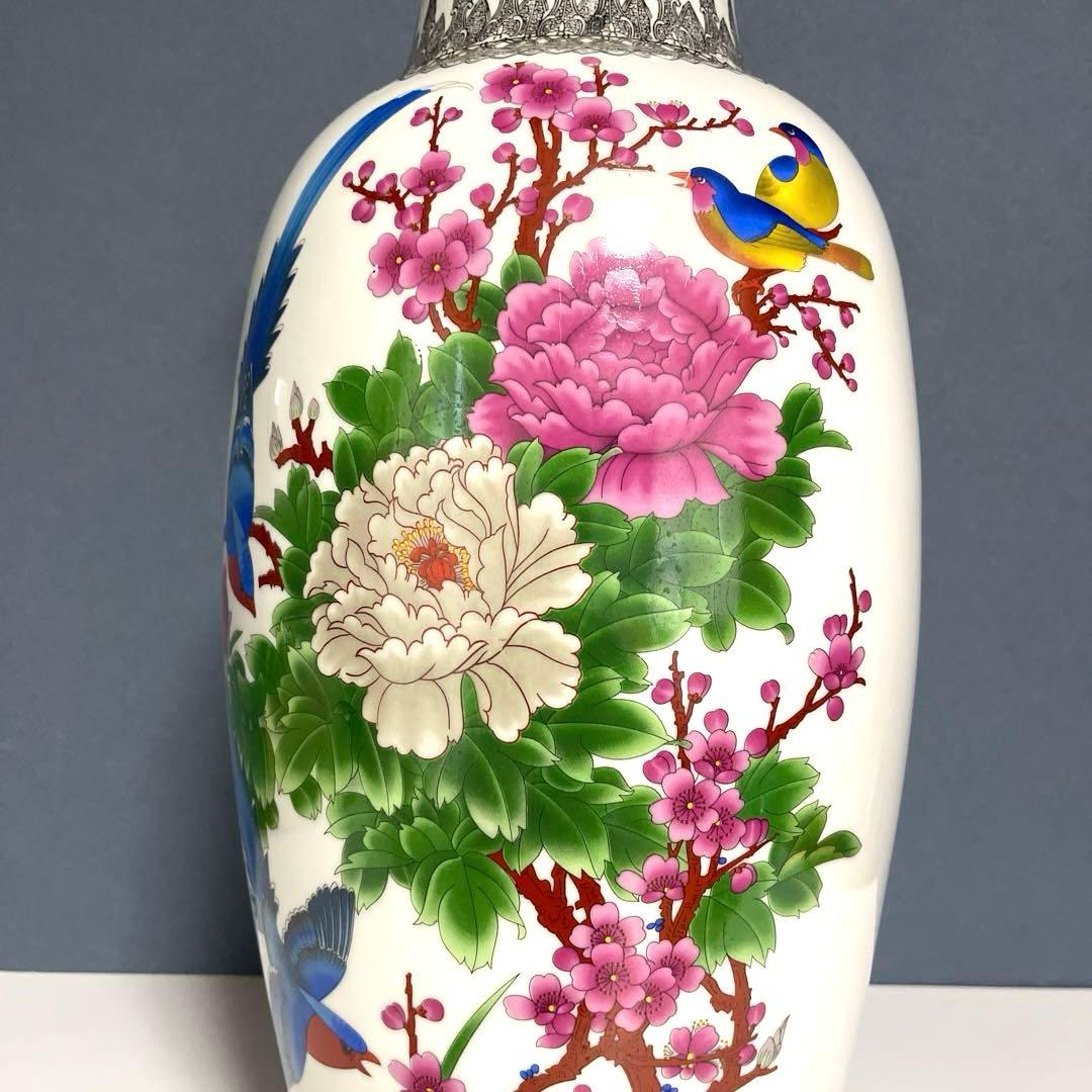 『中国美術』 景徳鎮製 粉彩色絵花鳥図 大花瓶 高さ60.5㎝ 重さ5.4kg