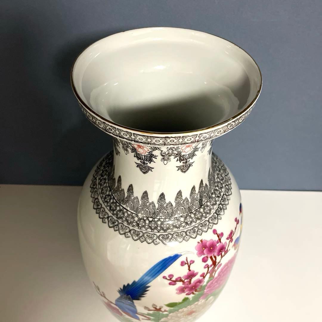 『中国美術』 景徳鎮製 粉彩色絵花鳥図 大花瓶 高さ60.5㎝ 重さ5.4kg