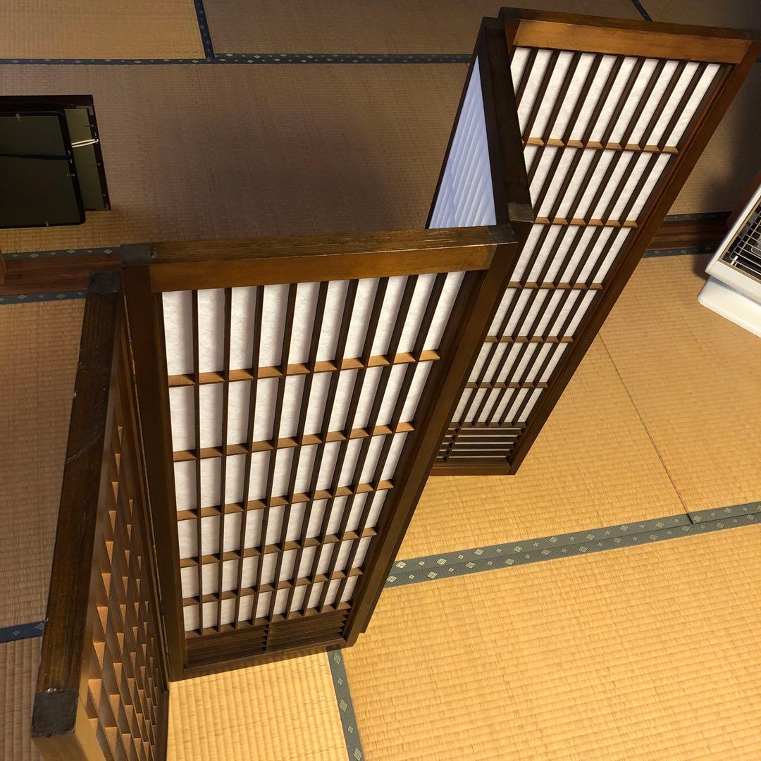 衝立　和風木製パーテーション 4連式