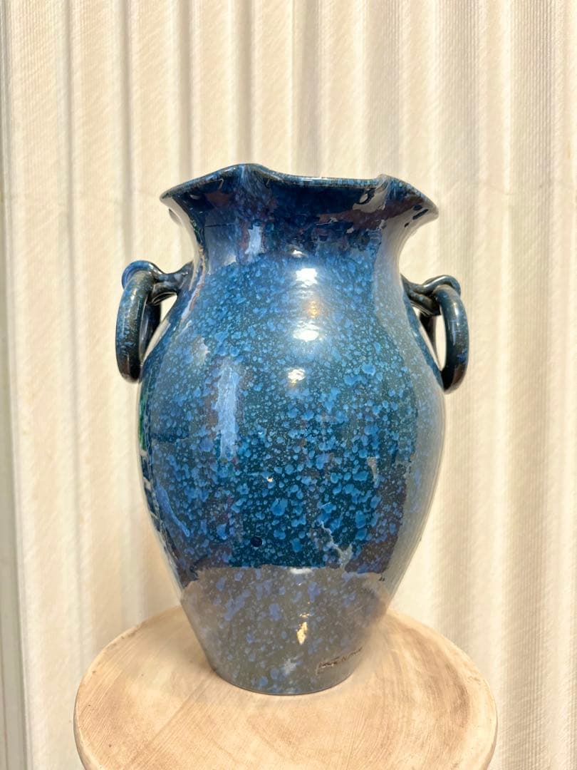 匿名配送　送料無料　イタリア製　花瓶　置き物　フラワーベース　ブルー　花柄