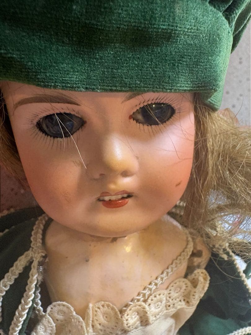 フランス アンティークドール ベルベットドレス 少女人形