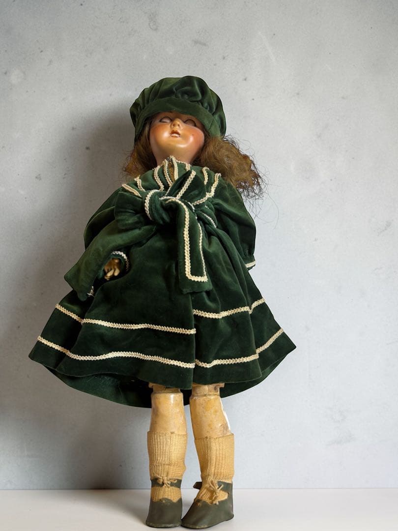 フランス アンティークドール ベルベットドレス 少女人形