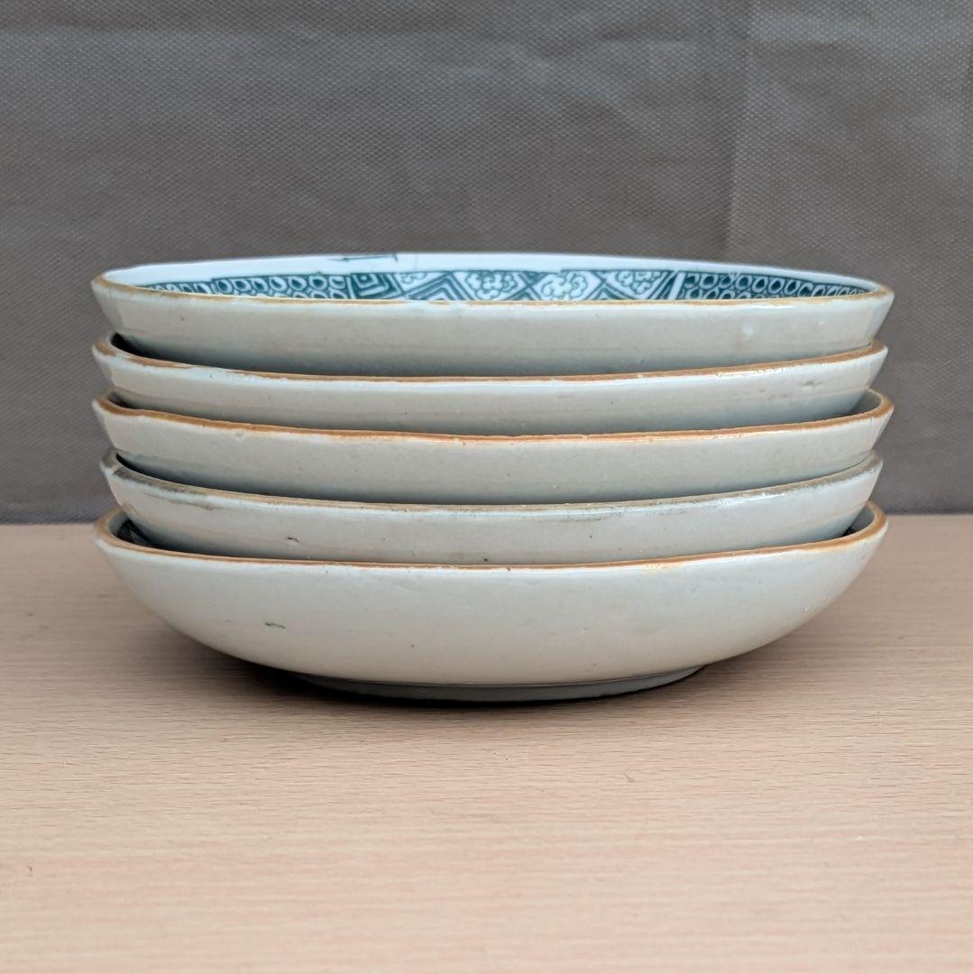 明治頃？ 印判 小皿 5枚 福寿紋 直径13cm