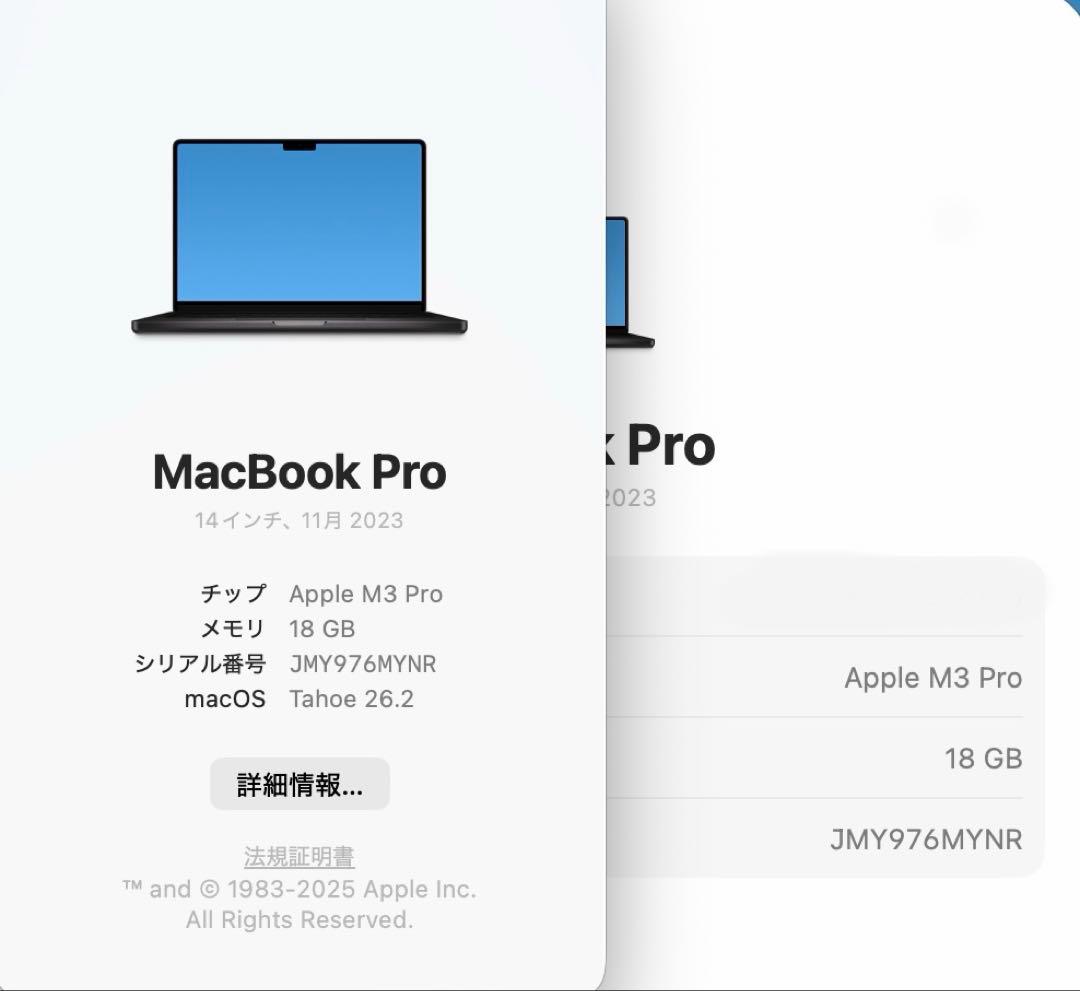 MacBook Pro M3/18GB SSD1T【スペースブラック】