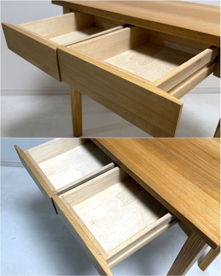 無印良品　無垢　タモ材　木製　パーソナルデスク　引き出し付き　机