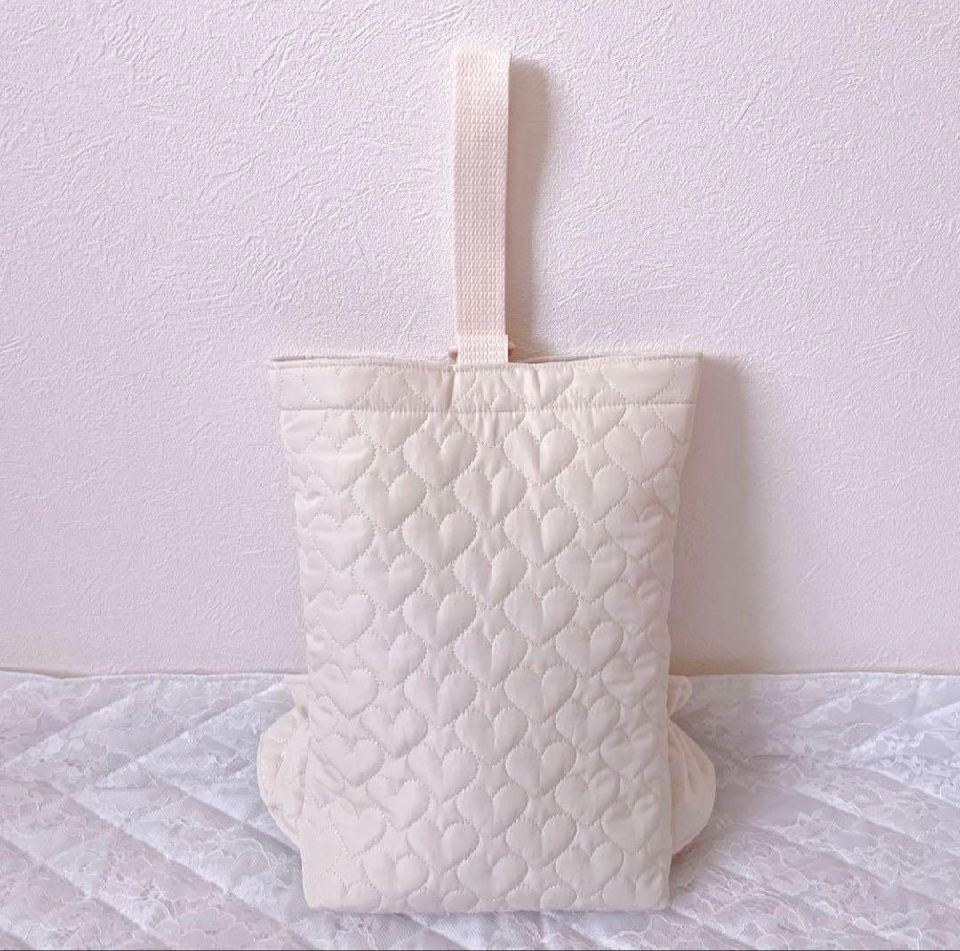 レッスンバッグ.体操服入れ.上靴袋3点セット♡ハート柄キルティング(ホワイト)