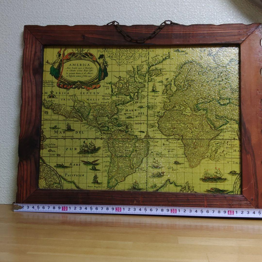世界地図 木製 額 スペイン　壁掛け　アンティーク