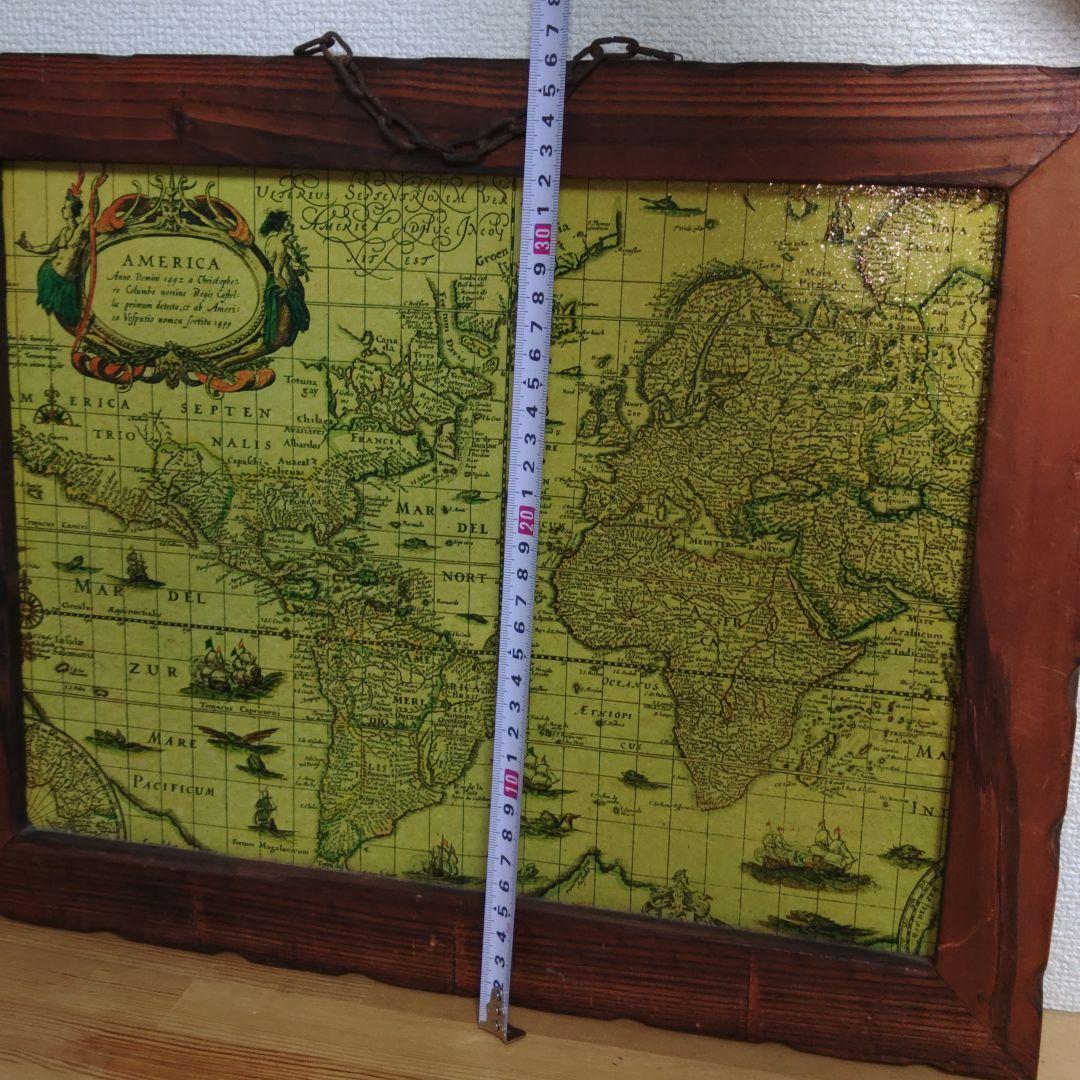 世界地図 木製 額 スペイン　壁掛け　アンティーク