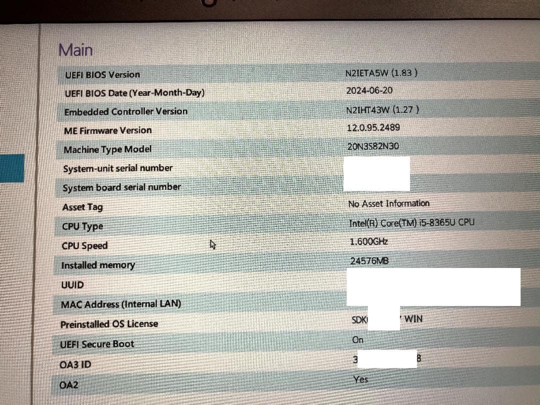 Thinkpad T490 Type 20N3（SSDなし）