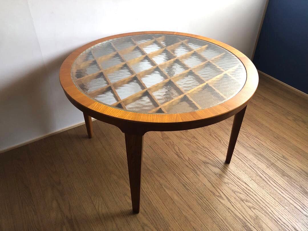 北欧ヴィンテージ デンマーク製 ラウンドテーブル コーヒーテーブル 工芸ガラス
