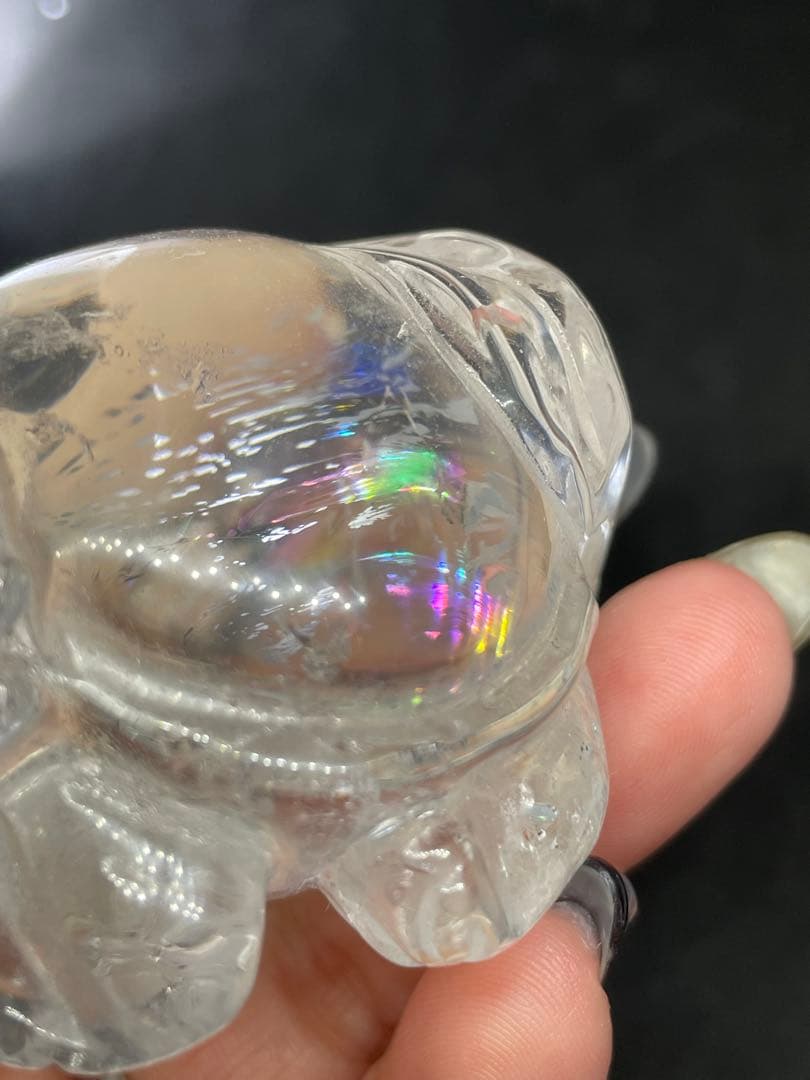 たくさんの虹 アイリス クォーツ 水晶 ロングイ 龍亀 65.3mm 開運