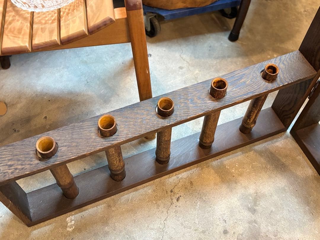 古い フラワースタンド 竹筒 木製枠 花器 花瓶