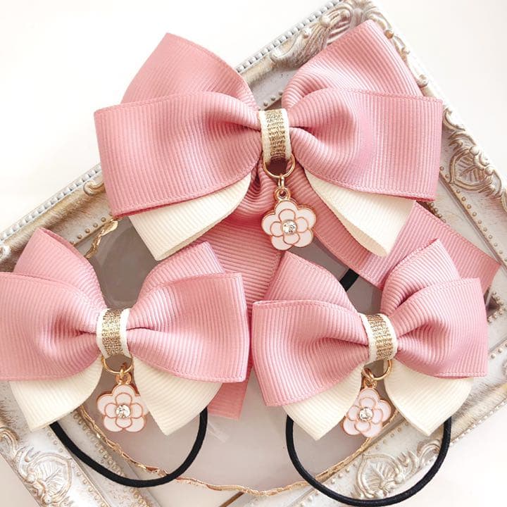 親子お揃い♡antique pinkトリプルリボンのヘアゴム