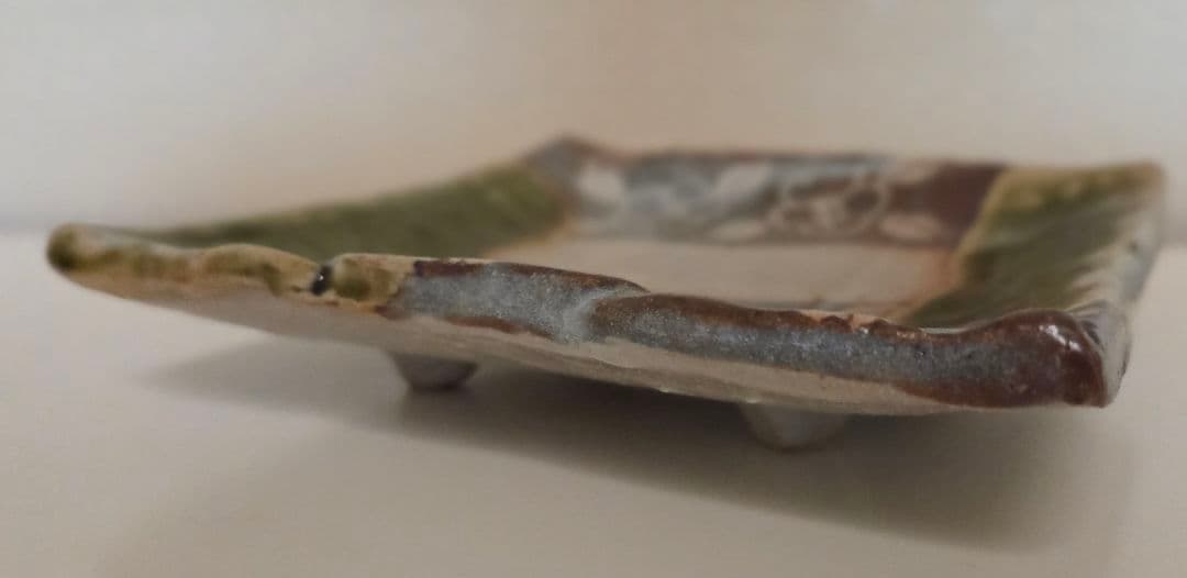 織部 玉山窯 玉置保夫 四角皿 5枚セット 脚付 椿 四方皿