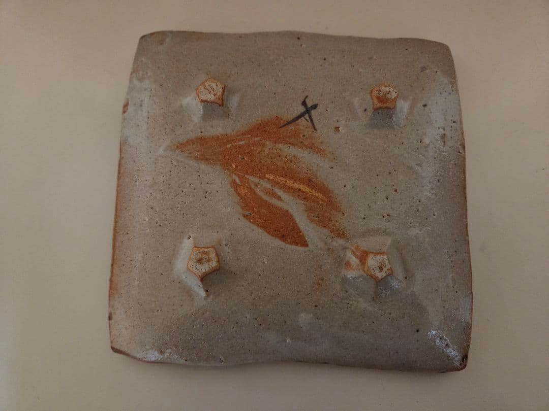 織部 玉山窯 玉置保夫 四角皿 5枚セット 脚付 椿 四方皿