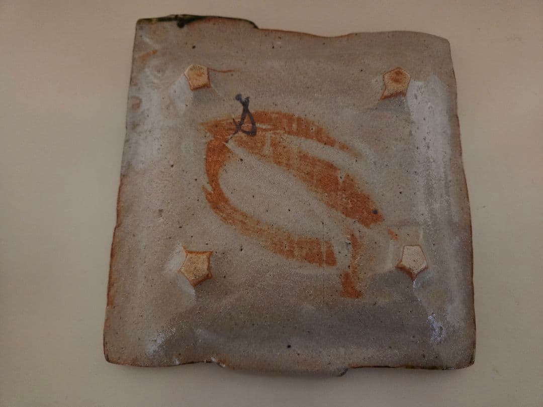 織部 玉山窯 玉置保夫 四角皿 5枚セット 脚付 椿 四方皿