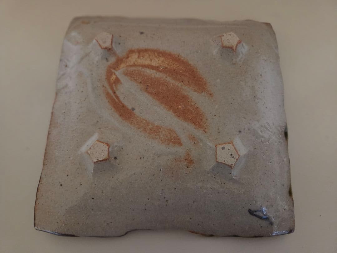 織部 玉山窯 玉置保夫 四角皿 5枚セット 脚付 椿 四方皿