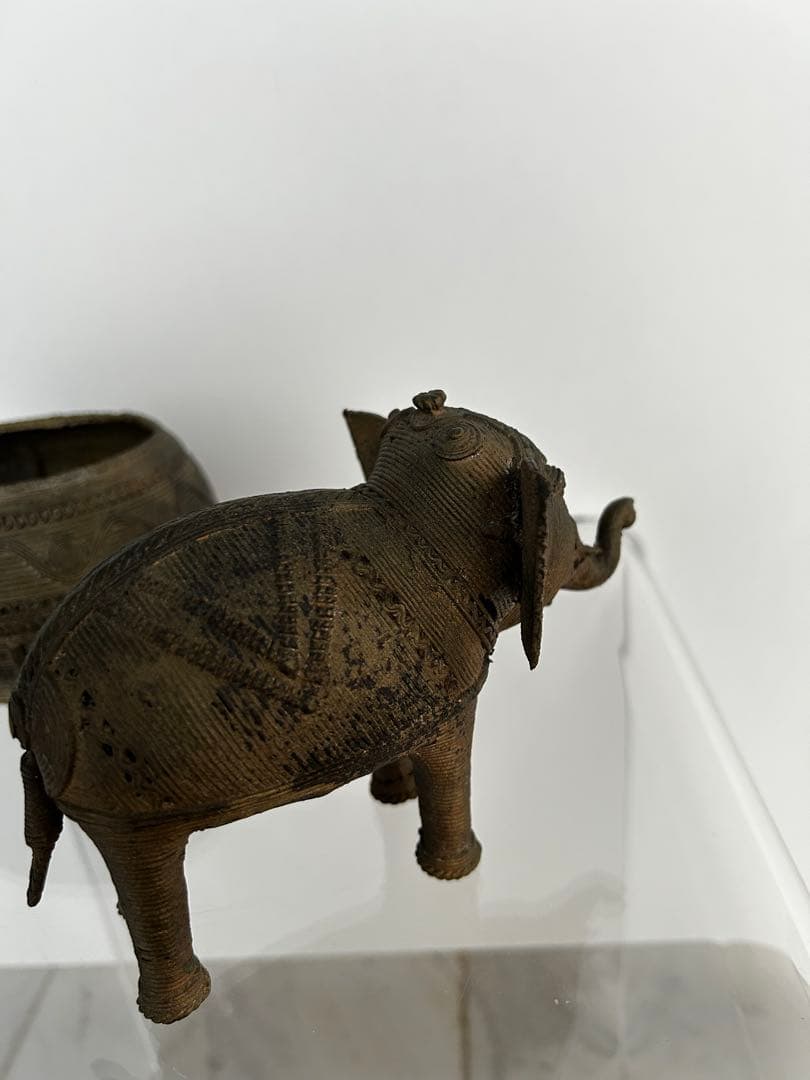 インド製 伝統的な香炉・象の置物 アンティーク 真鍮 銅製