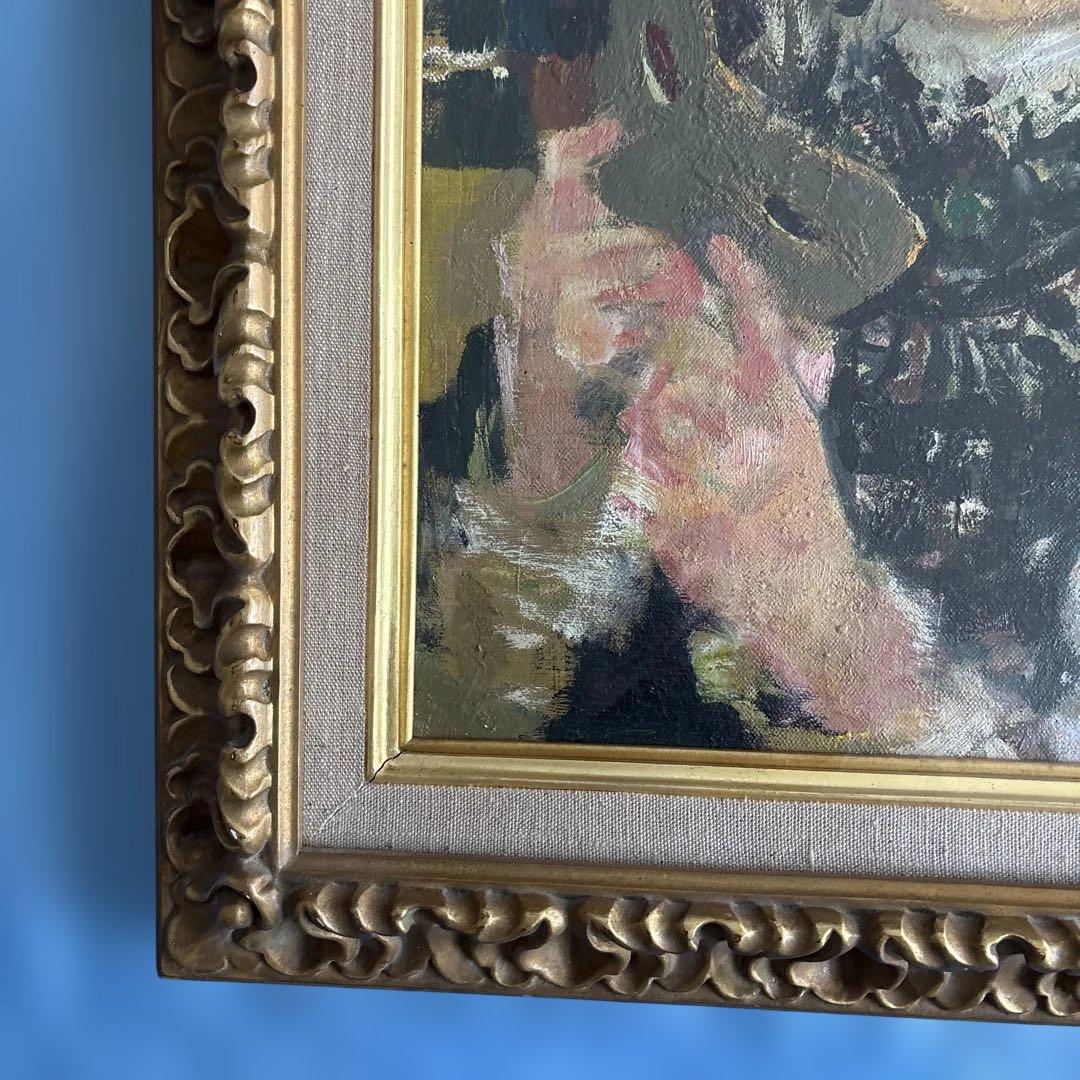 油彩画　「Ｓ．Cｈａｇｎｉｏｌ」作 マスクを持った少女　フランスの画家