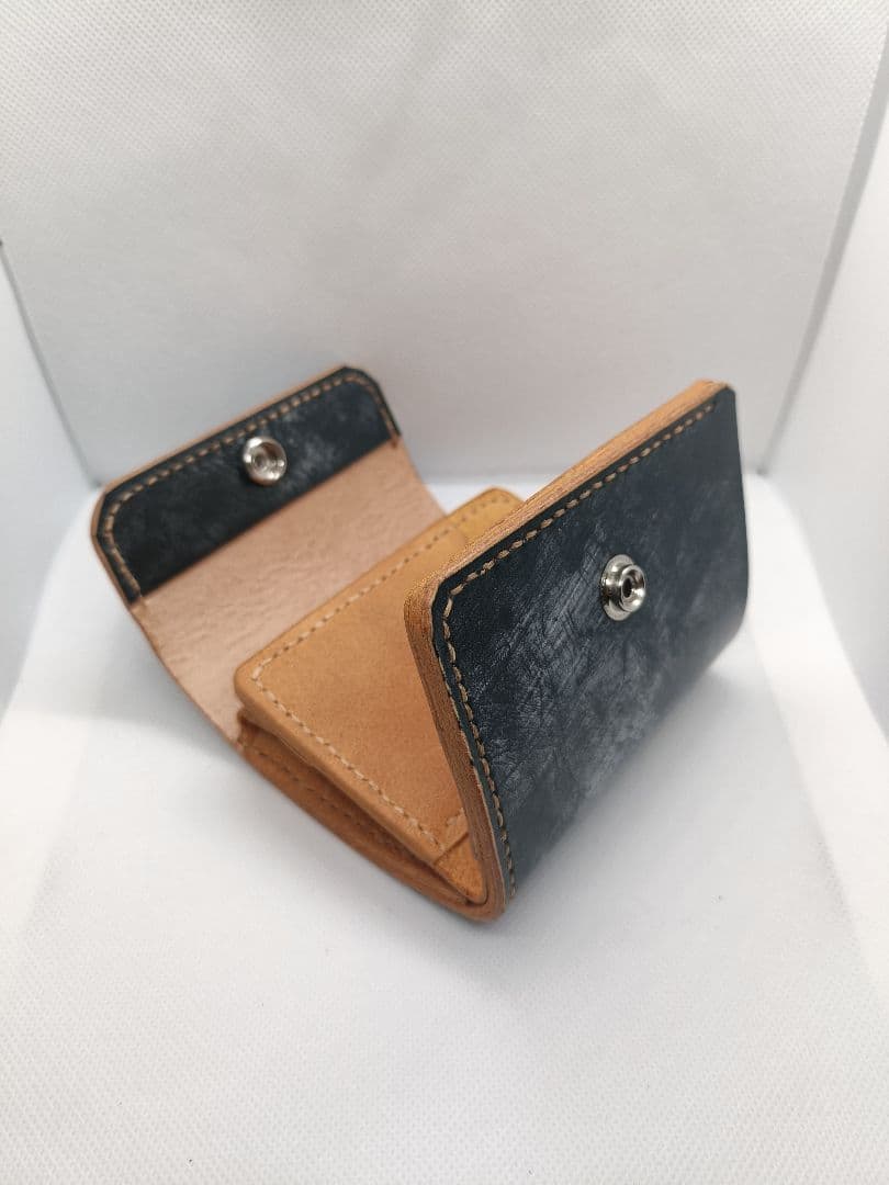 三つ折り財布 ブライドルレザー×イタリアンレザー 新品未使用ブラック×マスタード