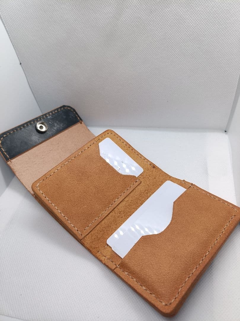 三つ折り財布 ブライドルレザー×イタリアンレザー 新品未使用ブラック×マスタード