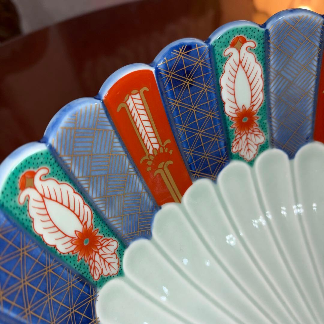 林九郎　染錦地紋　菊割　古伊万里　特大　大鉢　盛鉢　未使用