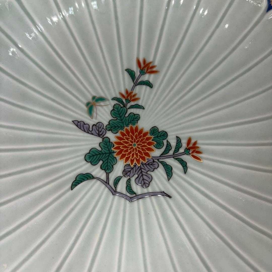 林九郎　染錦地紋　菊割　古伊万里　特大　大鉢　盛鉢　未使用