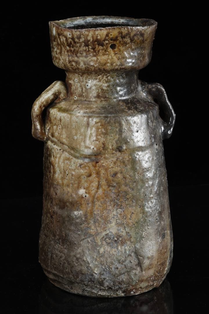 古伊賀耳付花入 花瓶 花器 高さ25㎝ 木箱付 自然釉 窯変 古陶 古美術 骨董