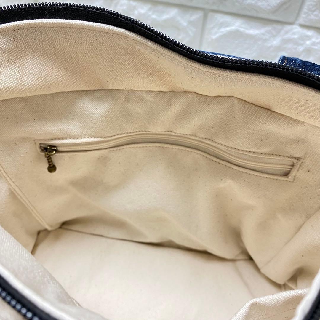 ハンドメイド　デニムリメイク　編み込みトートバッグ　インディゴブルー
