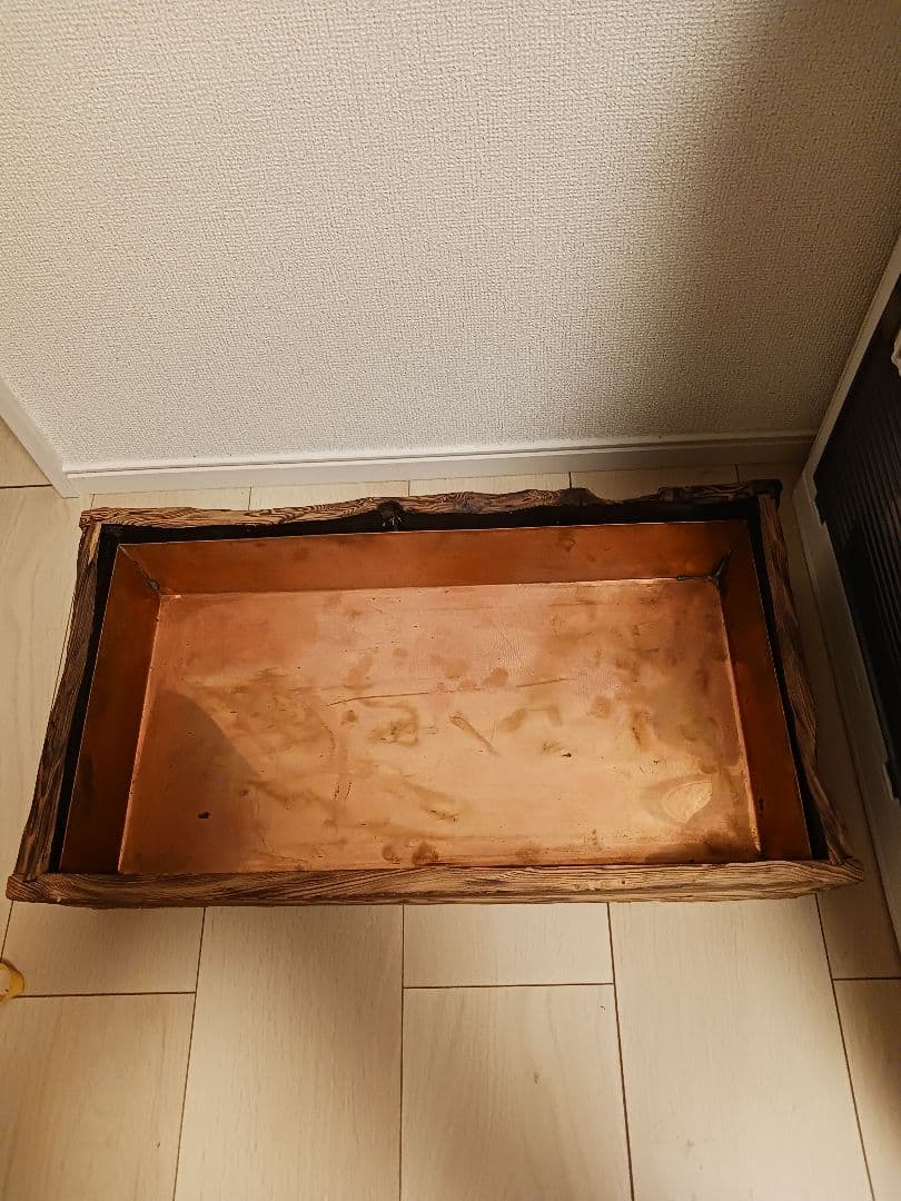 やきすぎ花器 銅板入り水盤 焼杉 花生 古道具 生け花 華道具