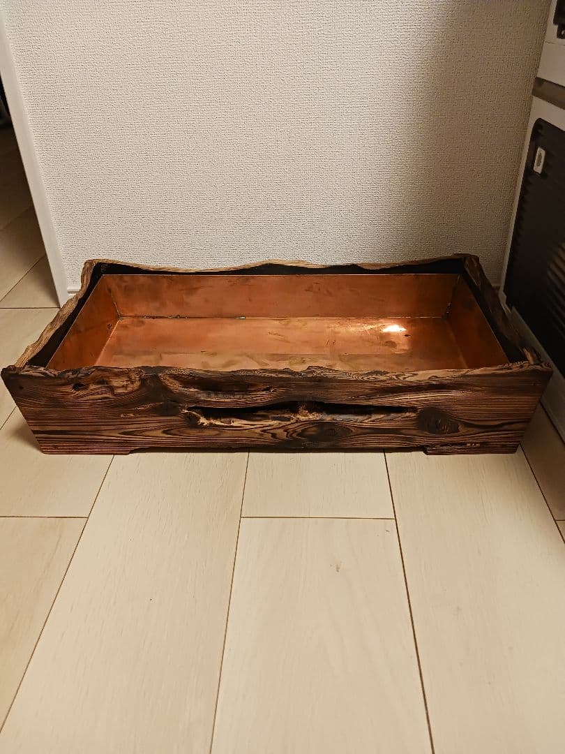 やきすぎ花器 銅板入り水盤 焼杉 花生 古道具 生け花 華道具