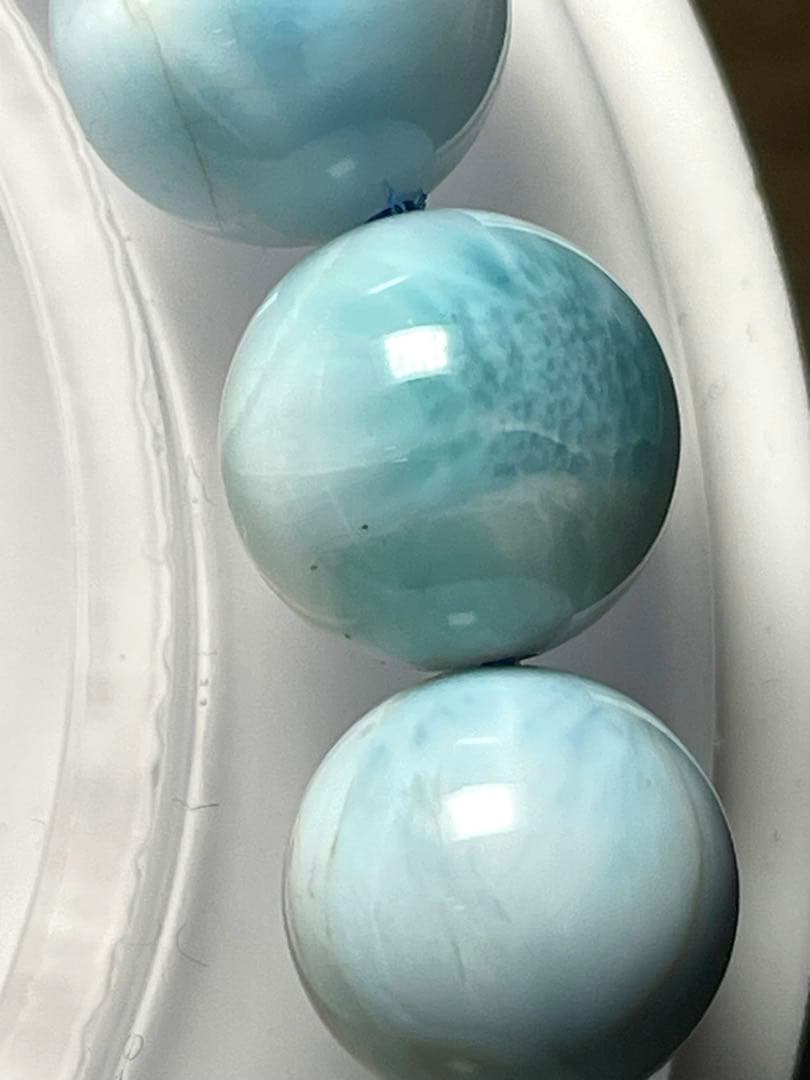 【新入荷】ドミニカ産　ラリマーブレス9.5㎜　　アイス（新品未使用）波模様綺麗