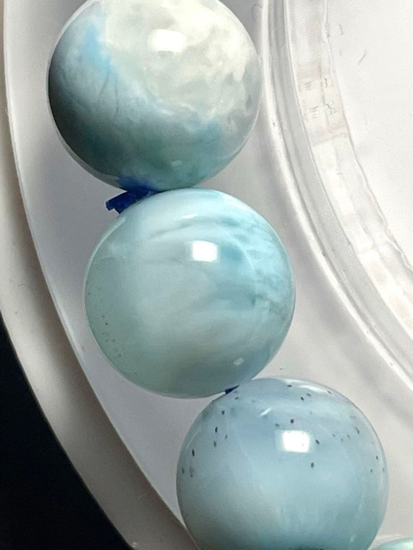 【新入荷】ドミニカ産　ラリマーブレス9.5㎜　　アイス（新品未使用）波模様綺麗