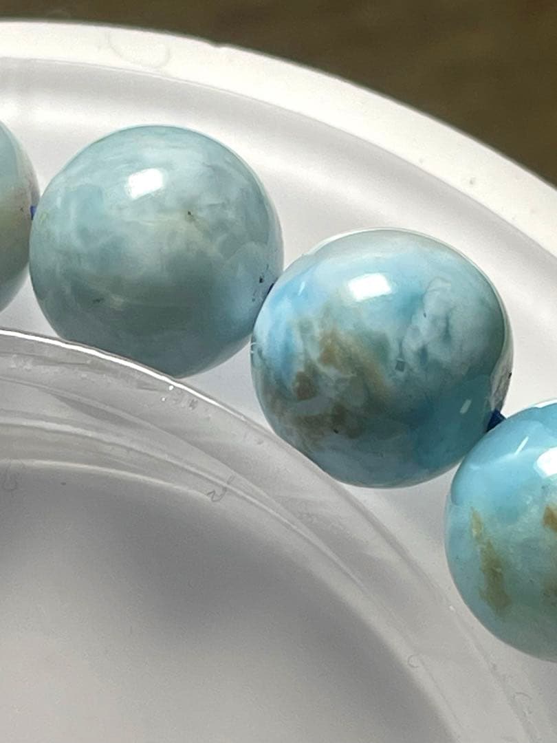 【新入荷】ドミニカ産　ラリマーブレス9.5㎜　　アイス（新品未使用）波模様綺麗