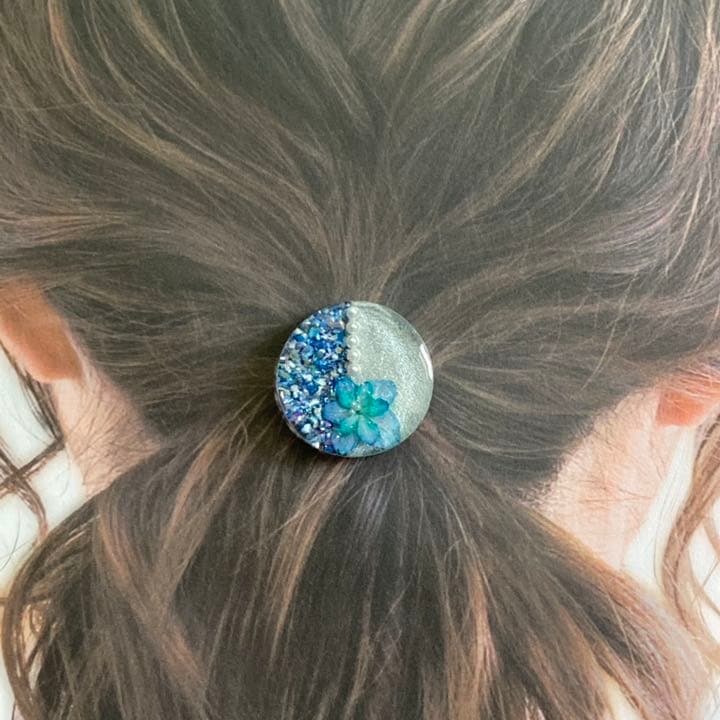 【1051】あじさい×シェル バイカラー　レジンヘアゴム