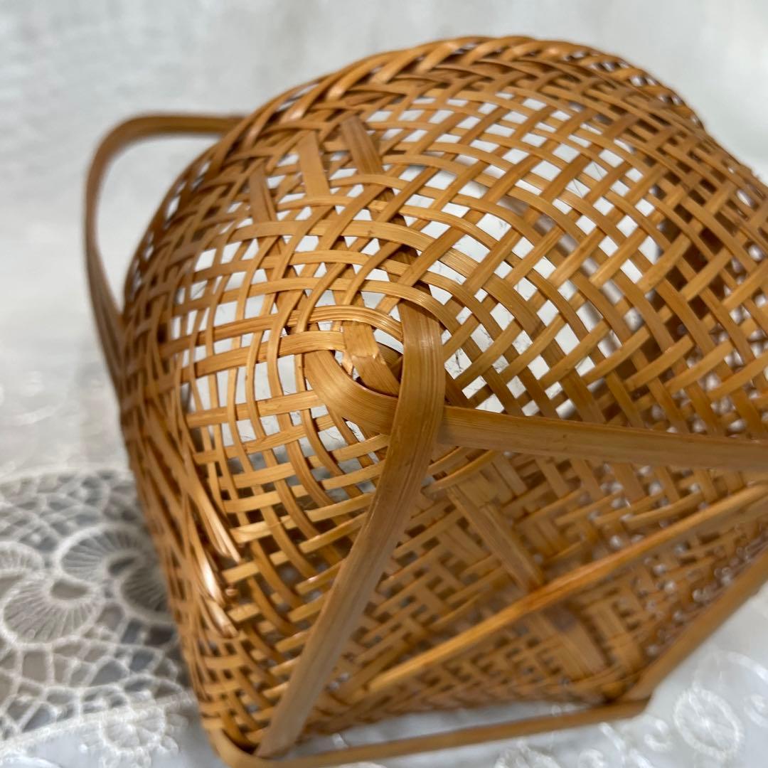 竹籠　竹工芸品　竹細工　インテリア　カゴ　持ち手付き バスケット 3個